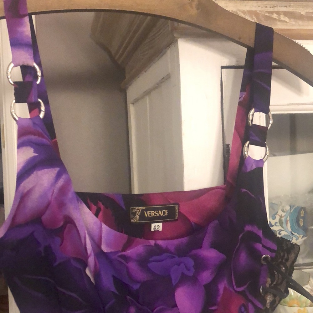 Versace vintage Purple and Magenta Floral Bodycon Dress - Picture 2 of 5